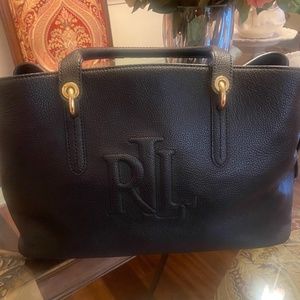 Ralph Lauren Pebbled Leather Satchel, with handles, Embossed Signature